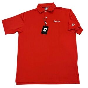 NWT Footjoy Stretch Pique Solid Red Golf Polo with word “Serve” Men’s Medium